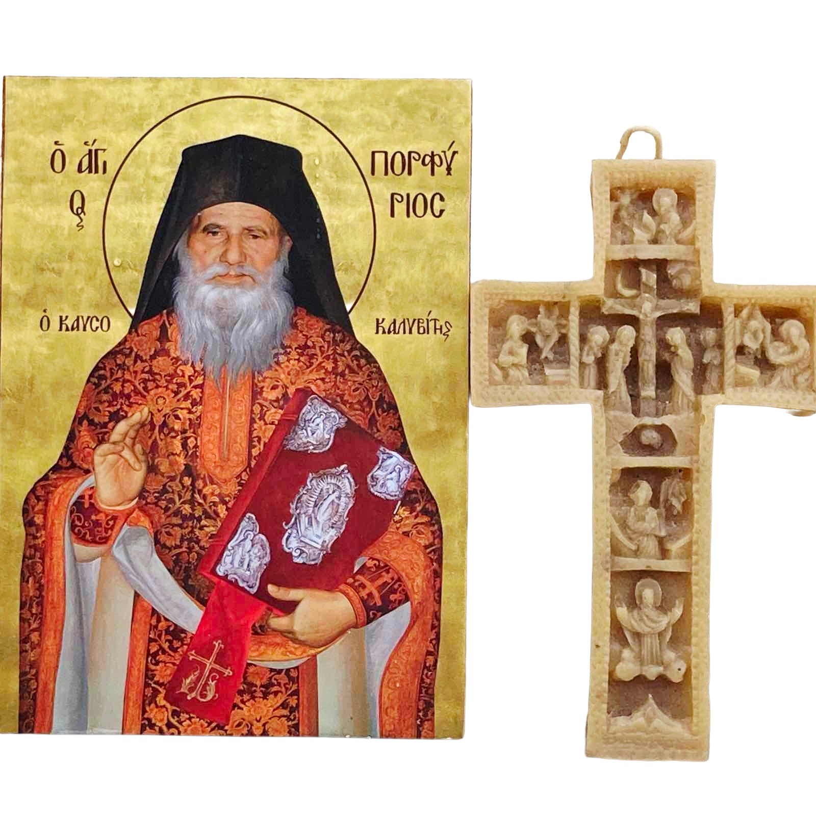 εικόνα_Viber_2025-12-29_22-06-27-374 Εἰκόνα Ἁγίου Πορφυρίου καὶ κέρινος χειροποίητος σταυρός - Image 1