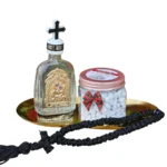 Σετ με μπουκαλάκι αγιασμού, 60γρ. θυμίαμα και κομποσχοίνι 50 κόμπων