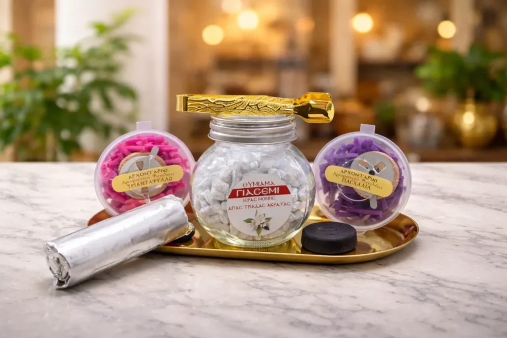 Σετ προσευχής με θυμίαμα, καρβουνάκια, φυτιλάκια και λαβίδα