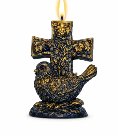 Διακοσμητικό Κερί σε Μορφή Σταυρού με Περιστέρι