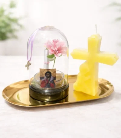 Σετ παιδικό κεράκι προσευχής και θόλος με σταυρό, εικόνα και πνευματικό μήνυμα