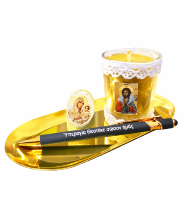 Σετ κεράκι προσευχής, εικόνα Παναγίας και στυλό