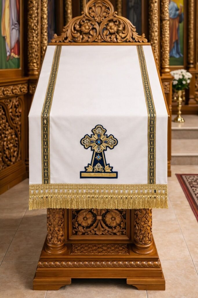 Αναστάσιμο μικρό προσκυνητάρι λευκό-χρυσό-μπλε 1