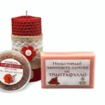 Σετ σαπούνι τριαντάφυλλο, πάστα θυμιάματος γαρύφαλλο και κόκκινο κερί