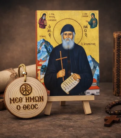 Εικόνα Αγίου Παϊσίου και Ξυλαράκι “Μεθ’ ἡμῶν ὁ Θεὸς”