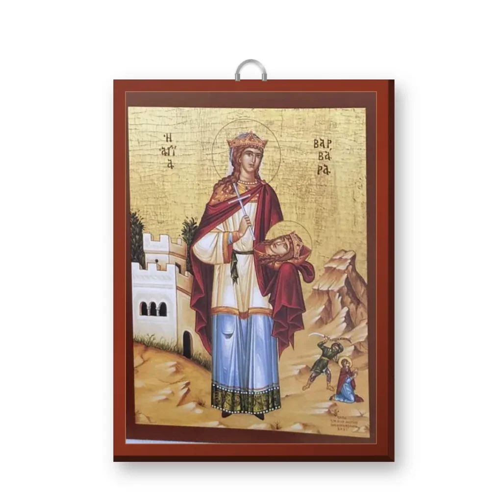 Εἰκόνα Ἁγίας Βαρβάρας – ξύλινη εἰκόνα μὲ κρεμαστάρι