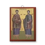 Εἰκόνα Ἁγίων Ἀναργύρων Κοσμᾶ καὶ Δαμιανοῦ – ξύλινη εἰκόνα μὲ κρεμαστάρι