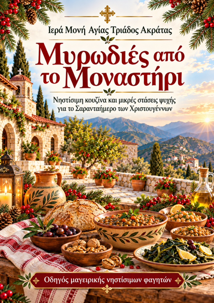 50 νηστίσιμες συνταγές για τη Νηστεία των Χριστουγέννων: φαγητά, γλυκά και συμβουλές κουζίνας από την Ιερά Μονή Αγίας Τριάδος Ακράτας.